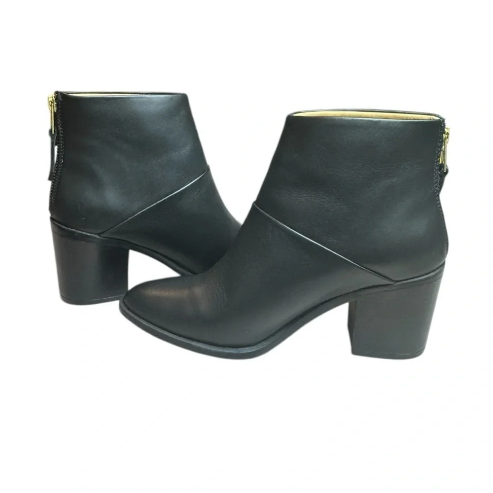Nisolo Dari Black Leather Commuter Ankle Boots With Back Gold Zipper Size 6.5